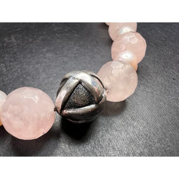 sterling silver 925 cultured pearl and rose quartz drop  NEW rose quartz and pearl sterling silver necklace